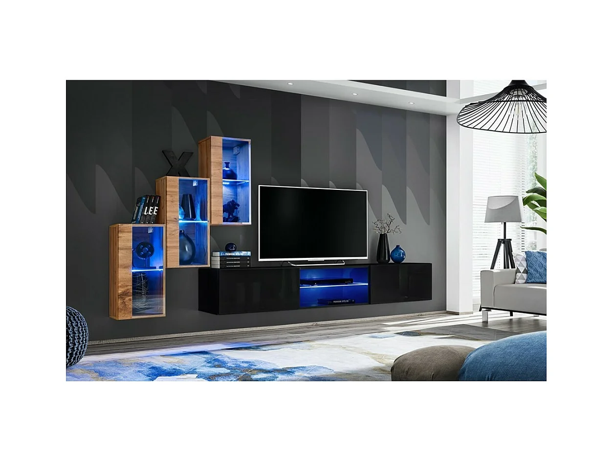 Ensemble meubles de salon SWITCH XXII design, coloris chêne et noir.