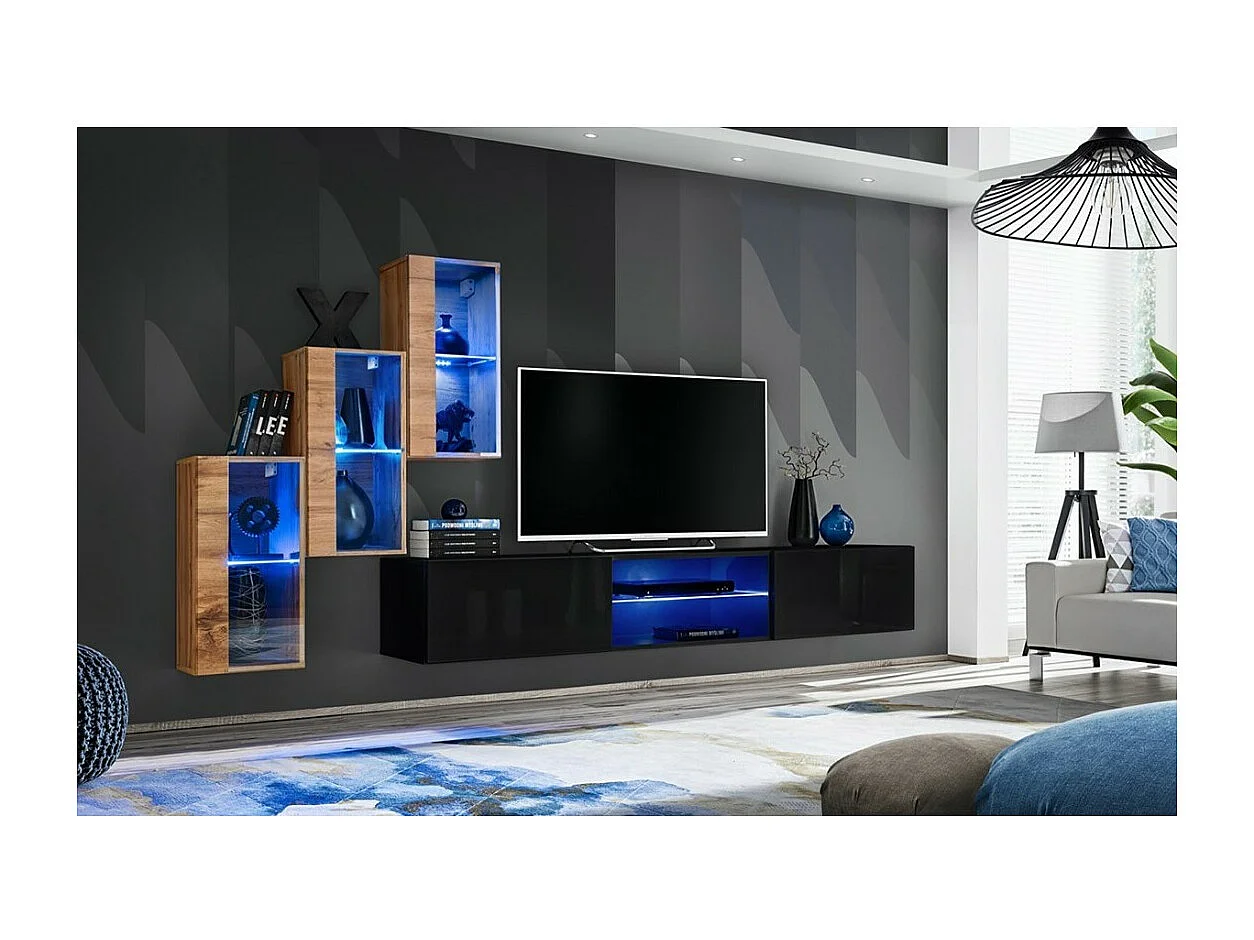 Woonkamerset SWITCH XXII design, eiken en zwart gekleurd.