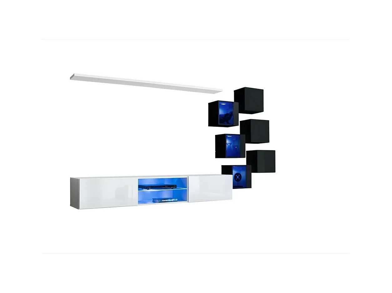 Ensemble meubles de salon SWITCH XXI design, coloris blanc et noir.
