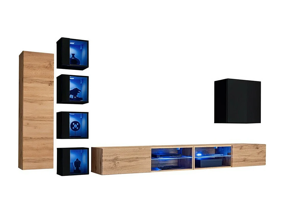 Conjunto de muebles de salón SWITCH XXVI – Roble y negro – LED integrados & sistema Push to Open
