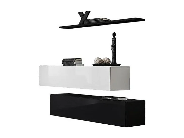 Conjunto de móveis para sala de estar SWITCH SBII, design em cores preto e branco brilhante.