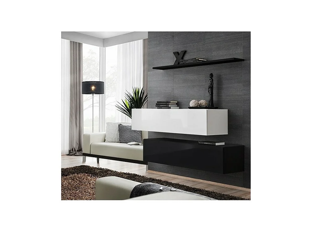 Wohnzimmermöbel-Set SWITCH SBII im Design, Farbe glänzend Schwarz und Weiß.