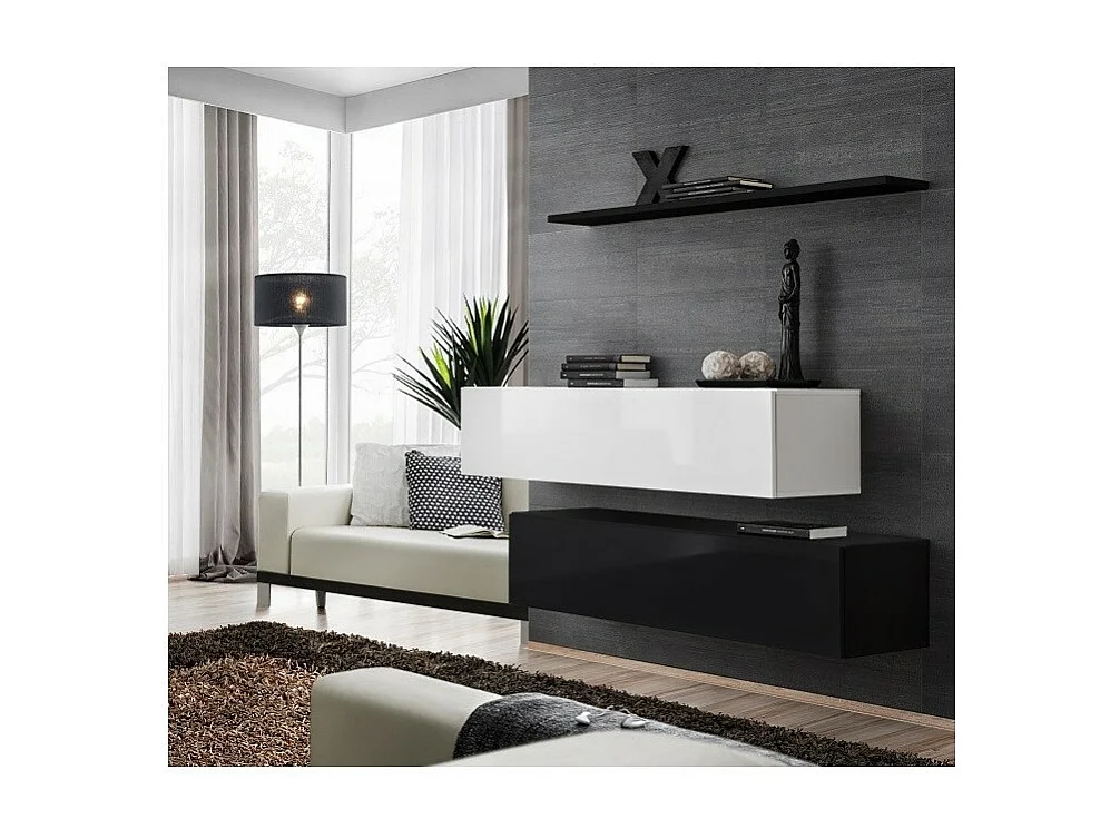 Ensemble meubles de salon SWITCH SBII design, coloris noir et blanc brillant.