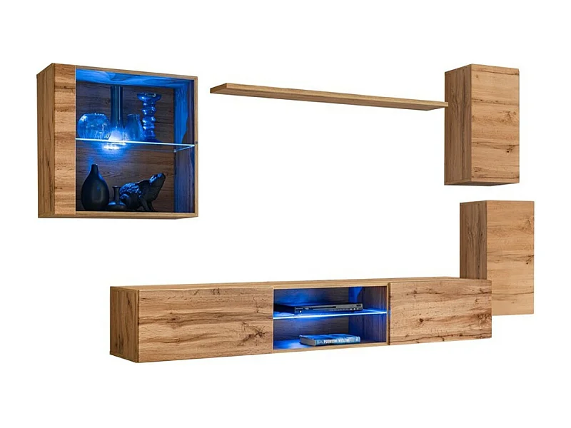 Set di mobili da soggiorno SWITCH XXIII – LED – Rovere – Design sospeso