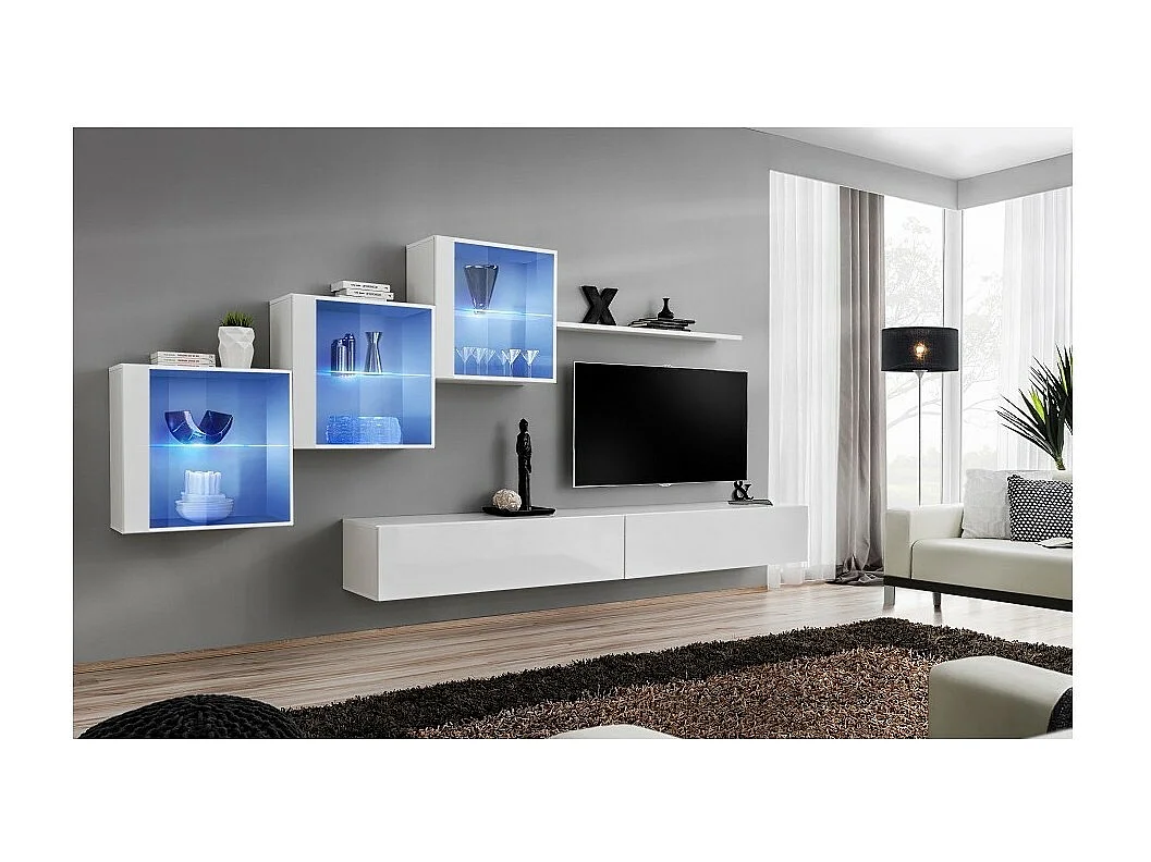 Ensemble meubles de salon SWITCH XX design, coloris blanc brillant.