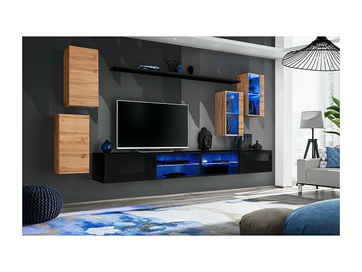 Woonkamerset SWITCH XXV in design, eiken en zwart gekleurd.