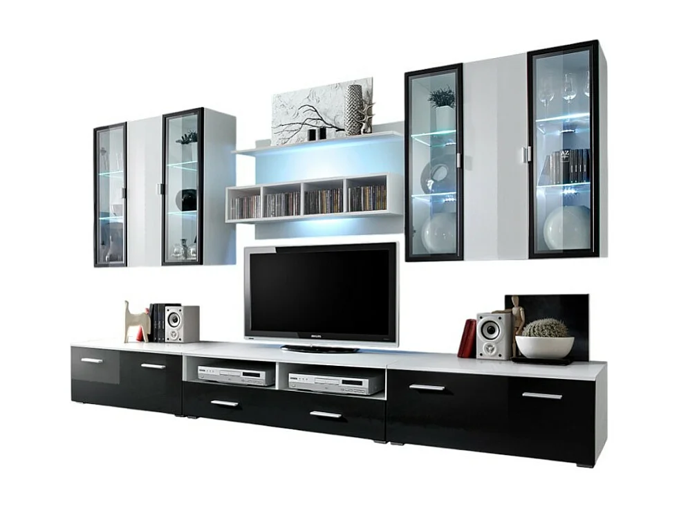 Conjunto de muebles de salón Quadro blanco y negro de alto brillo con LED.