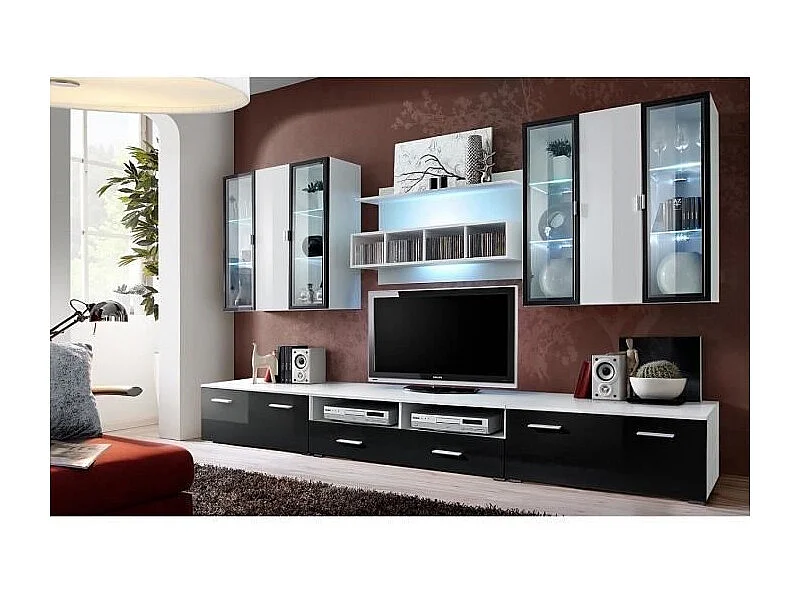 Conjunto de muebles de salón Quadro blanco y negro de alto brillo con LED.