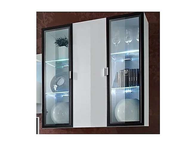 Conjunto de muebles de salón Quadro blanco y negro de alto brillo con LED.