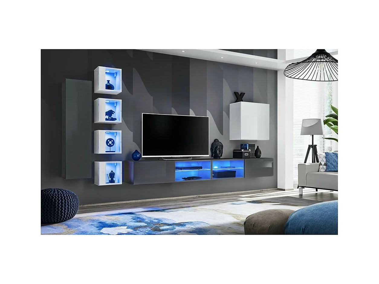 Conjunto de muebles de salón SWITCH XXVI – Gris y blanco – LED integrados & sistema Push to Open