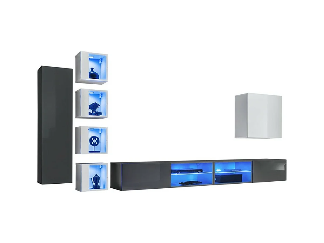 Ensemble meubles de salon SWITCH XXVI – Gris et blanc – LED intégrées & système Push to Open