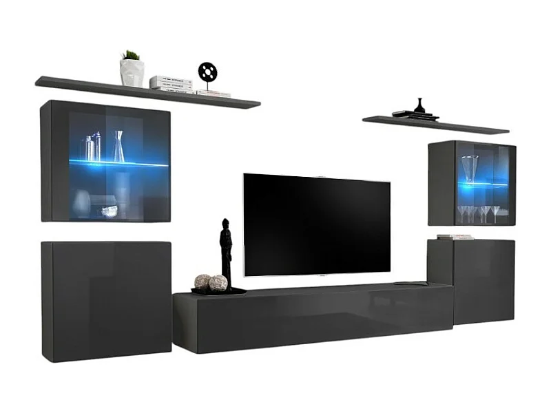 Conjunto de móveis de parede para sala de estar SWITCH XIV design, cor cinza brilhante.