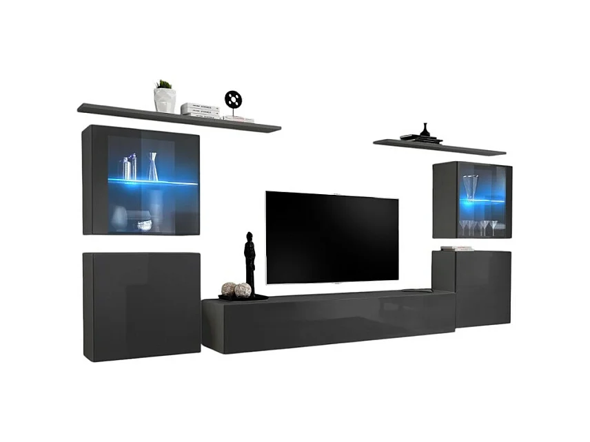 Set mobile da parete per salotto SWITCH XIV design, colore grigio lucido.