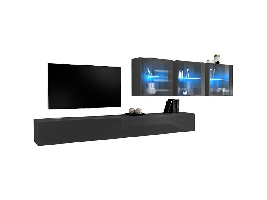 Wandmeubelset voor de woonkamer SWITCH XVII design, in glanzend grijs.