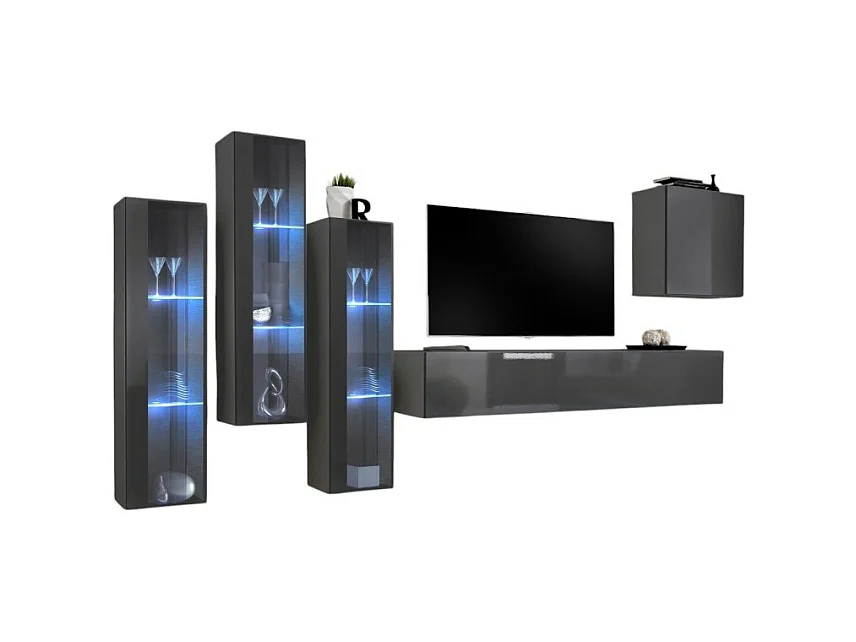 Wandmeubel set voor de woonkamer SWITCH XIII design, in glanzend grijs.