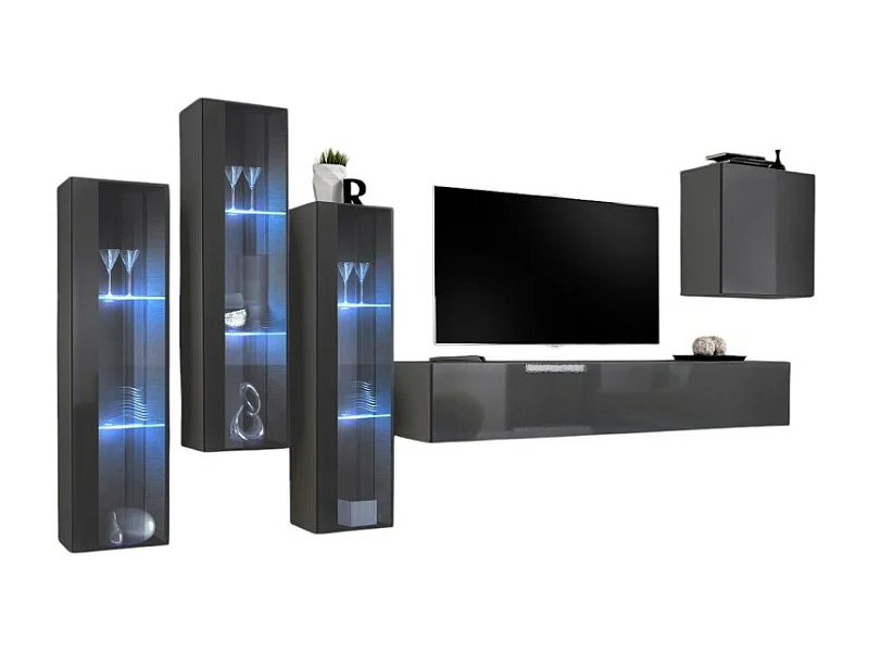 Wandmeubel set voor de woonkamer SWITCH XIII design, in glanzend grijs.