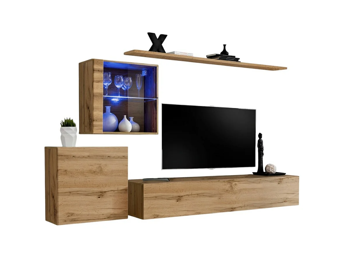 Conjunto de muebles de salón mural SWITCH XV de diseño, color roble Wotan.