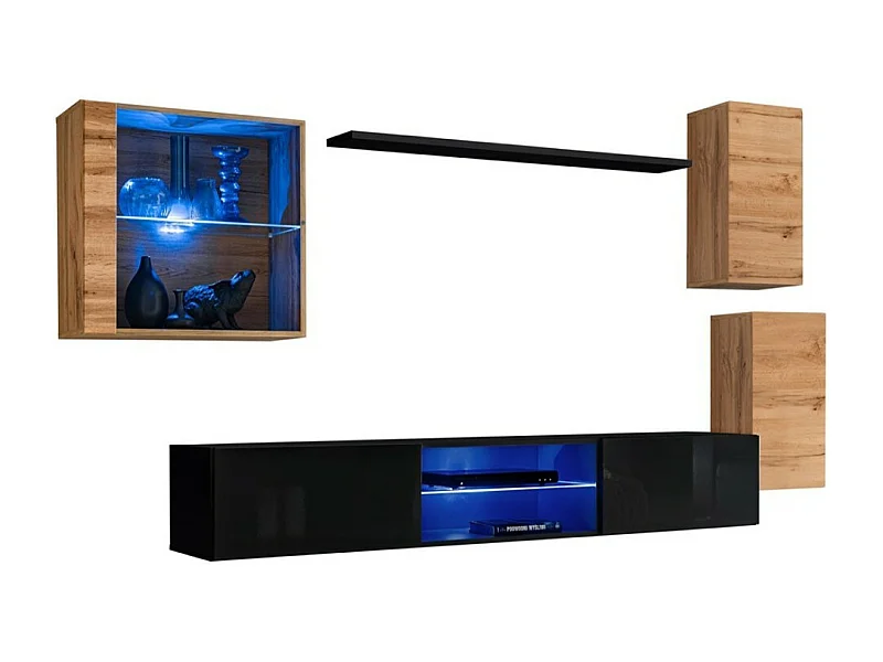 Set di mobili da salotto SWITCH XXIII design, colore quercia e nero.