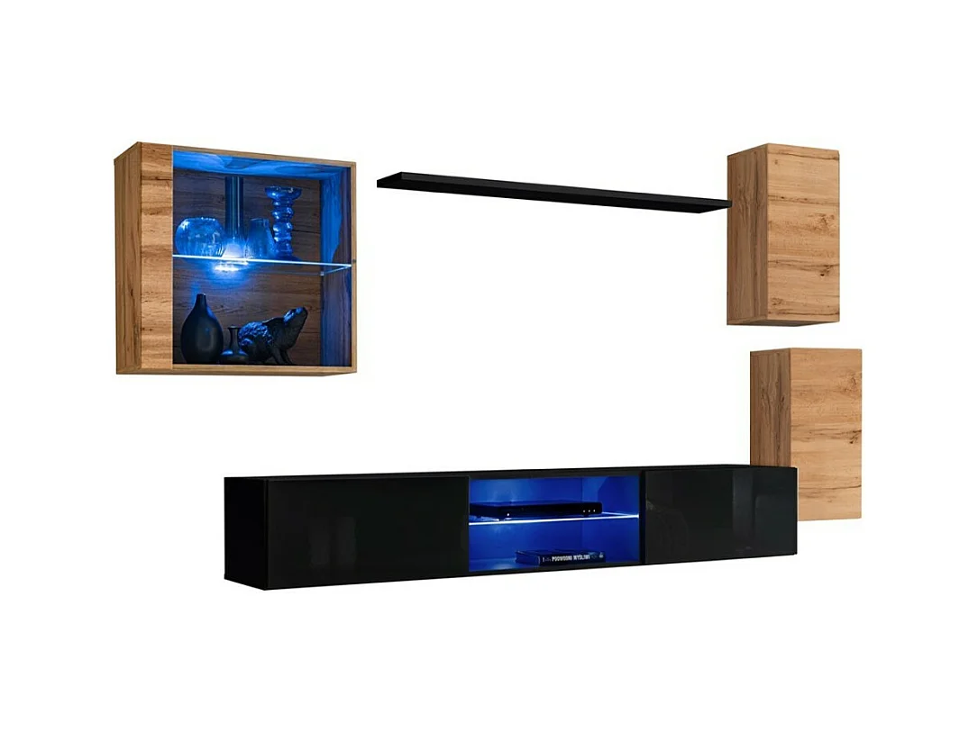 Conjunto de muebles de salón SWITCH XXIII diseño, color roble y negro.