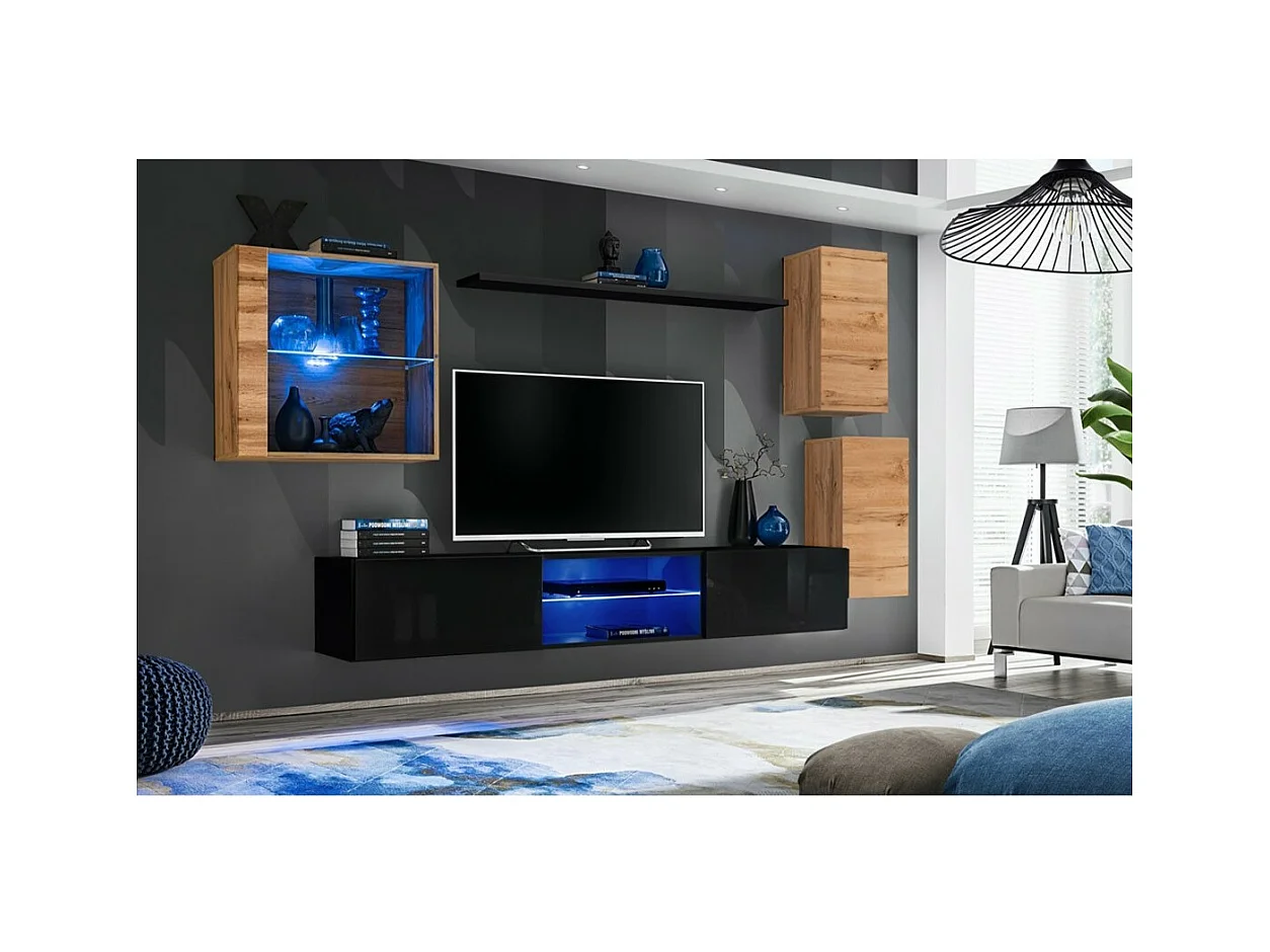 Conjunto de muebles de salón SWITCH XXIII diseño, color roble y negro.