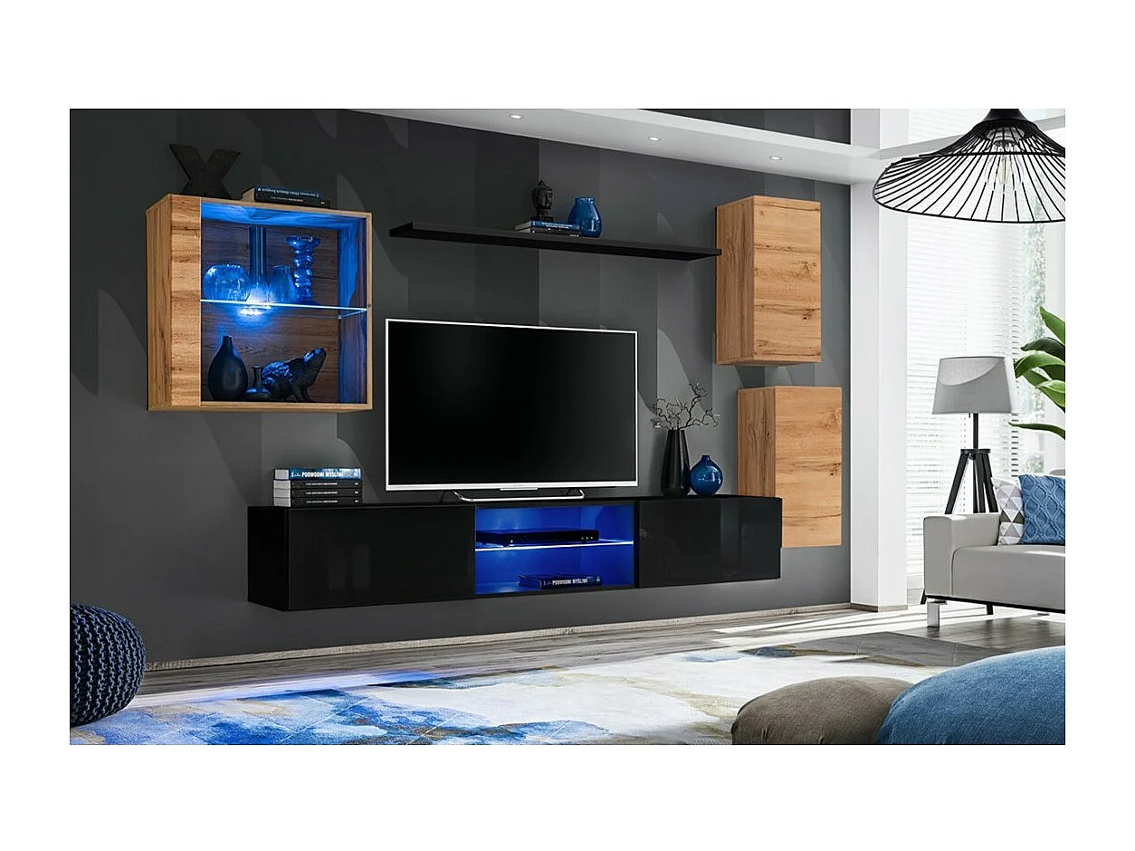 Ensemble meubles de salon SWITCH XXIII design, coloris chêne et noir