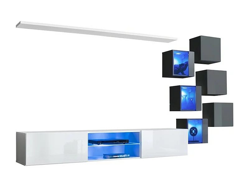 Conjunto de móveis para sala de estar SWITCH XXI, nas cores branco e cinza.