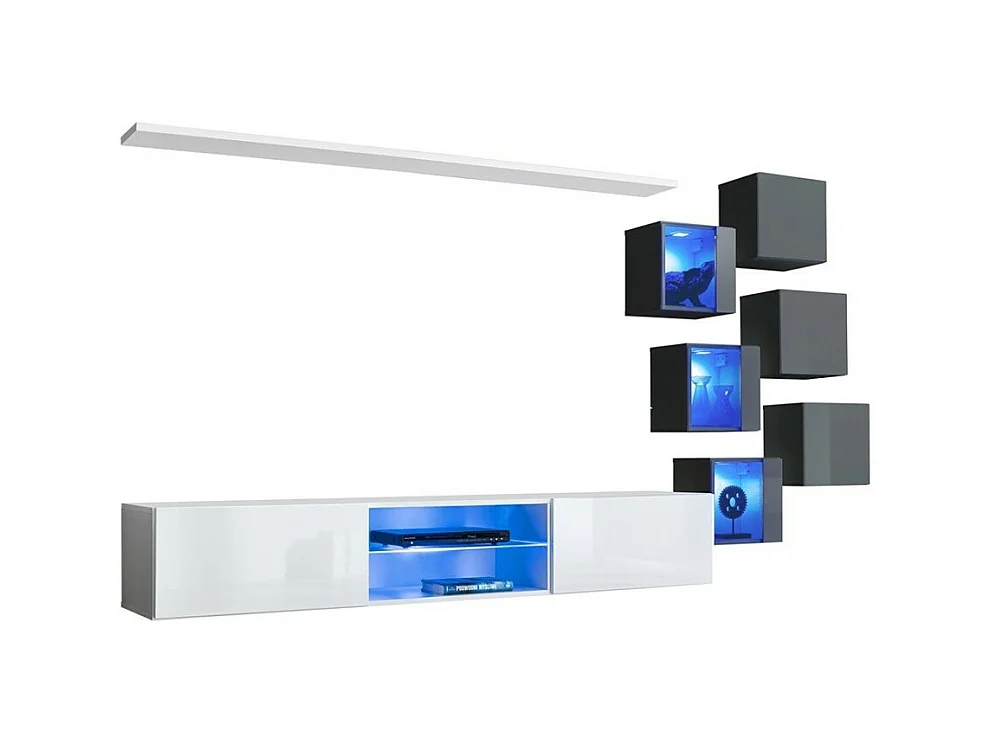 Conjunto de móveis para sala de estar SWITCH XXI, nas cores branco e cinza.