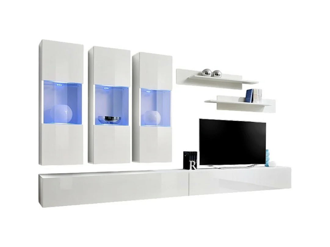 Meuble TV FLY E2 design, coloris blanc brillant. Meuble suspendu moderne et tendance pour votre salon.