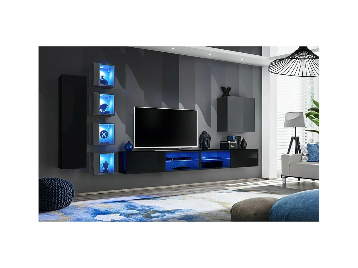 Wohnzimmermöbel-Set SWITCH XXVI Design, in Schwarz und Grau.