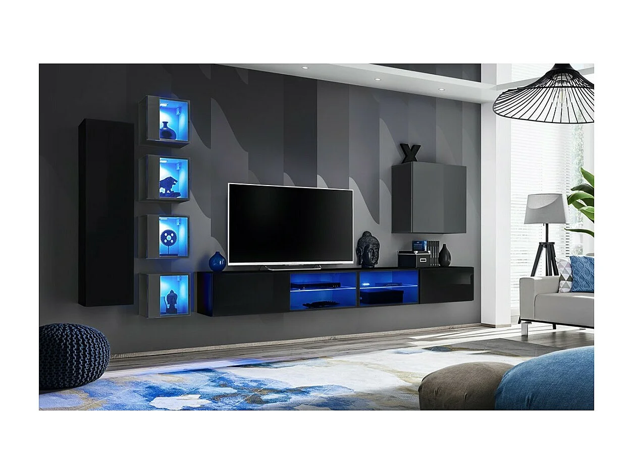 Woonkamerset SWITCH XXVI design, in zwart en grijs.