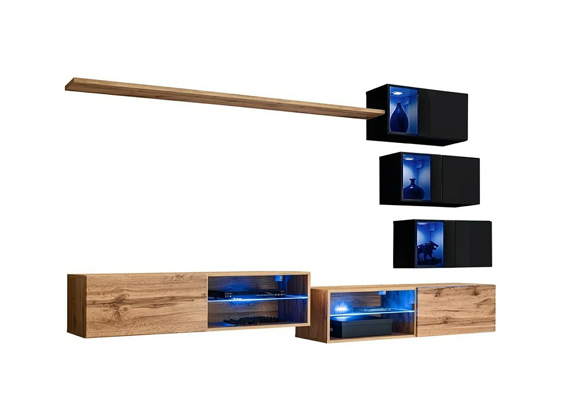 Ensemble meubles de salon SWITCH XXIV design, coloris chêne et noir.