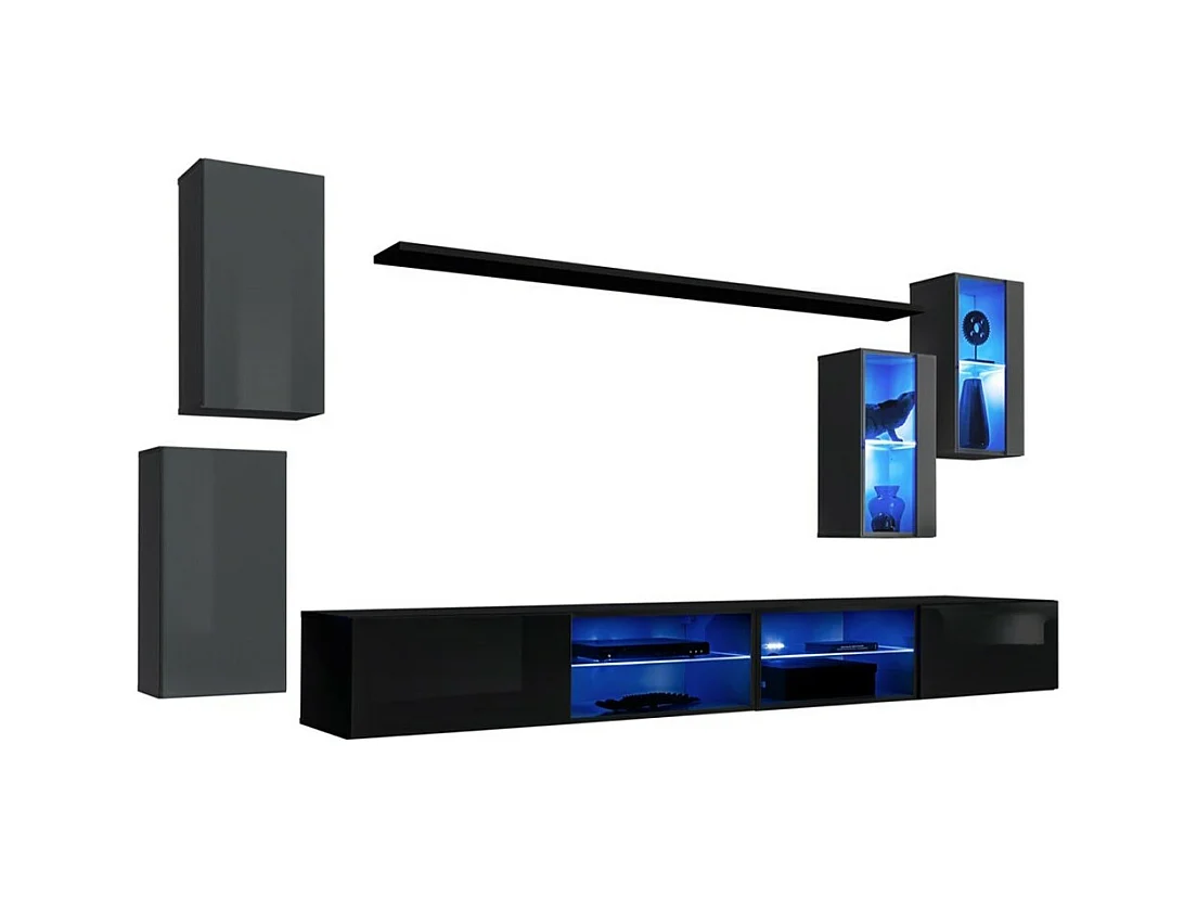 Conjunto de móveis para sala de estar SWITCH XXV, design nas cores cinza e preto.