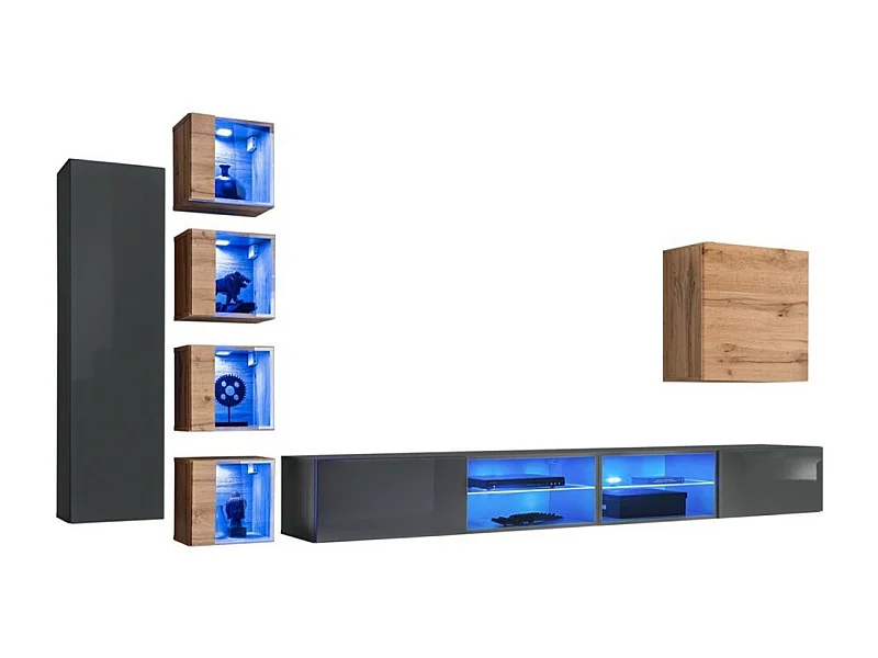 Wohnzimmermöbelset SWITCH XXVI Design, Farbe Grau und Eiche.