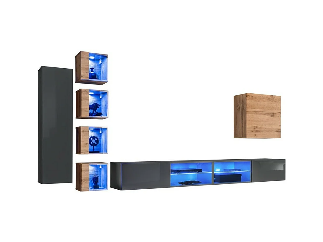 Wohnzimmermöbelset SWITCH XXVI Design, Farbe Grau und Eiche.