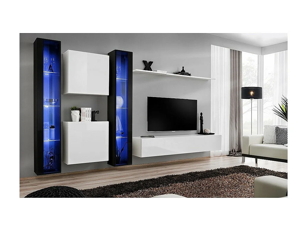 Wandmeubelset voor de woonkamer SWITCH XVI design, in glanzend wit en zwart.