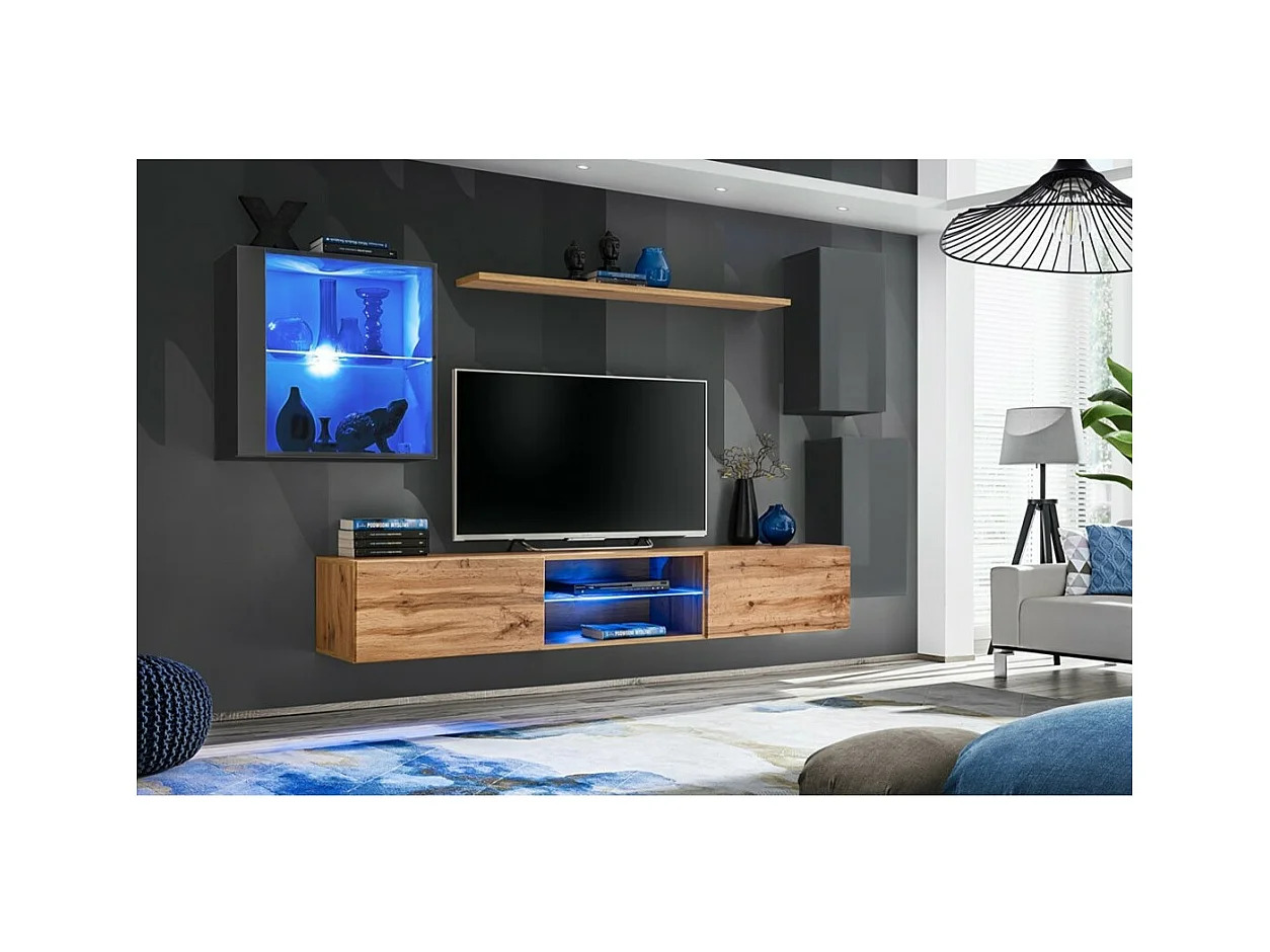 Conjunto de móveis para sala de estar SWITCH XXIII, design em cores cinza e carvalho