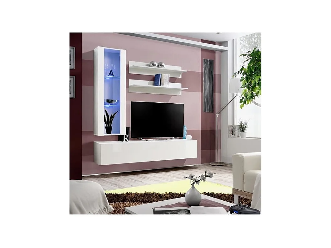 TV-meubel FLY H2 design, in glanzend wit. Modern en trendy zwevend meubel voor uw woonkamer.