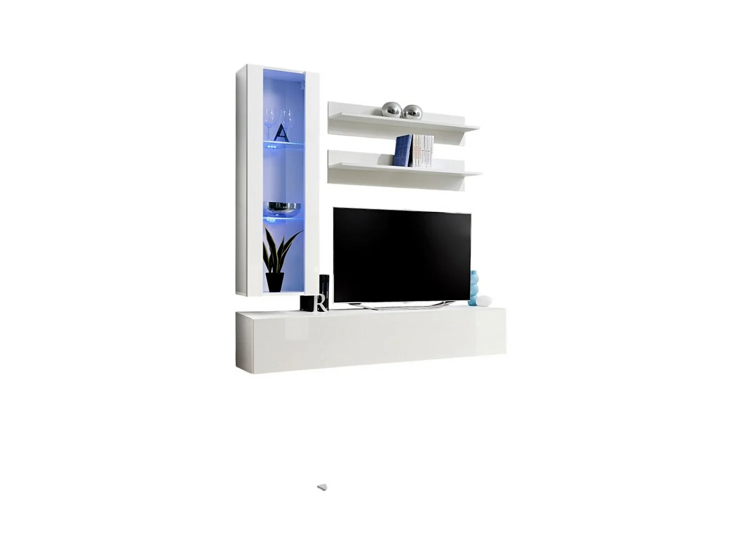 Meuble TV FLY H2 design, coloris blanc brillant. Meuble suspendu moderne et tendance pour votre salon.