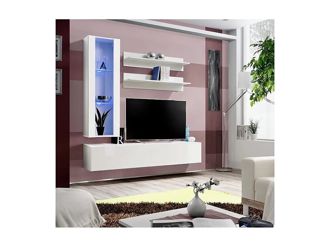 Móvel para TV FLY H2 design, na cor branco brilhante. Móvel suspenso moderno e na moda para a sua sala de estar.