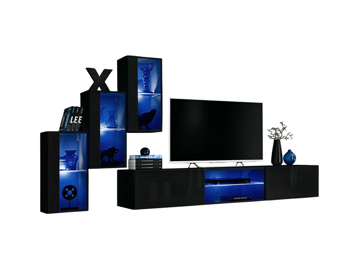 Set woonkamermeubels SWITCH XXII – LED – Hoogglans Zwart – Hangend design