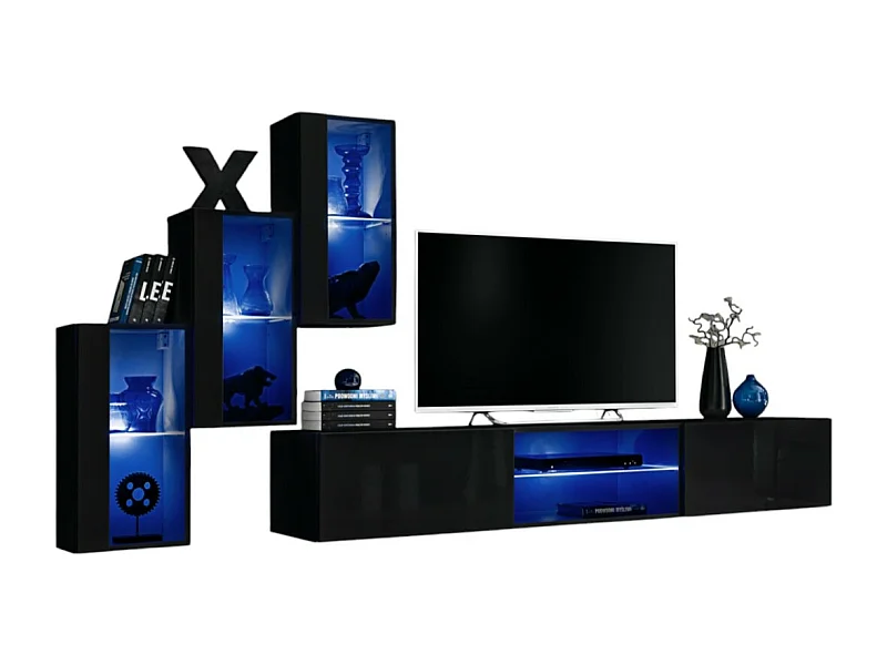 Set woonkamermeubels SWITCH XXII – LED – Hoogglans Zwart – Hangend design