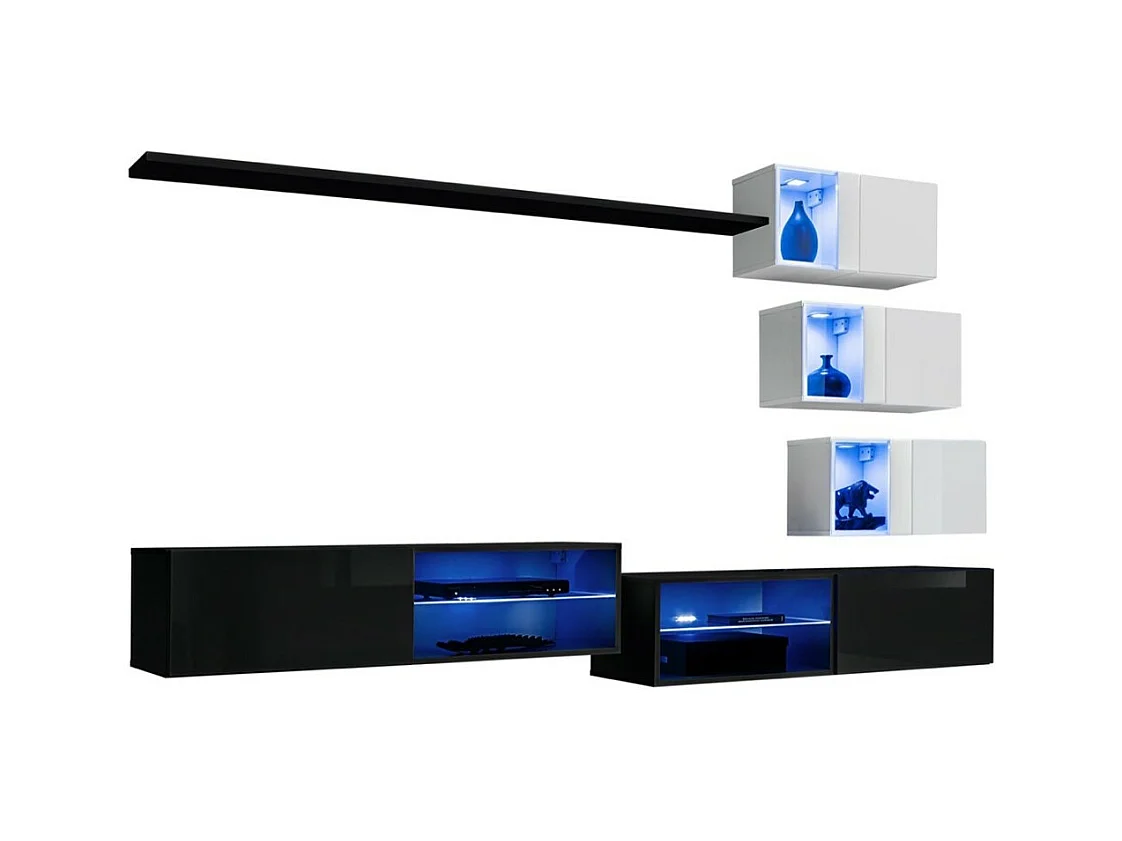 Woonkamer meubelset SWITCH XXIV – LED – Zwart en Wit – Design wandcompositie