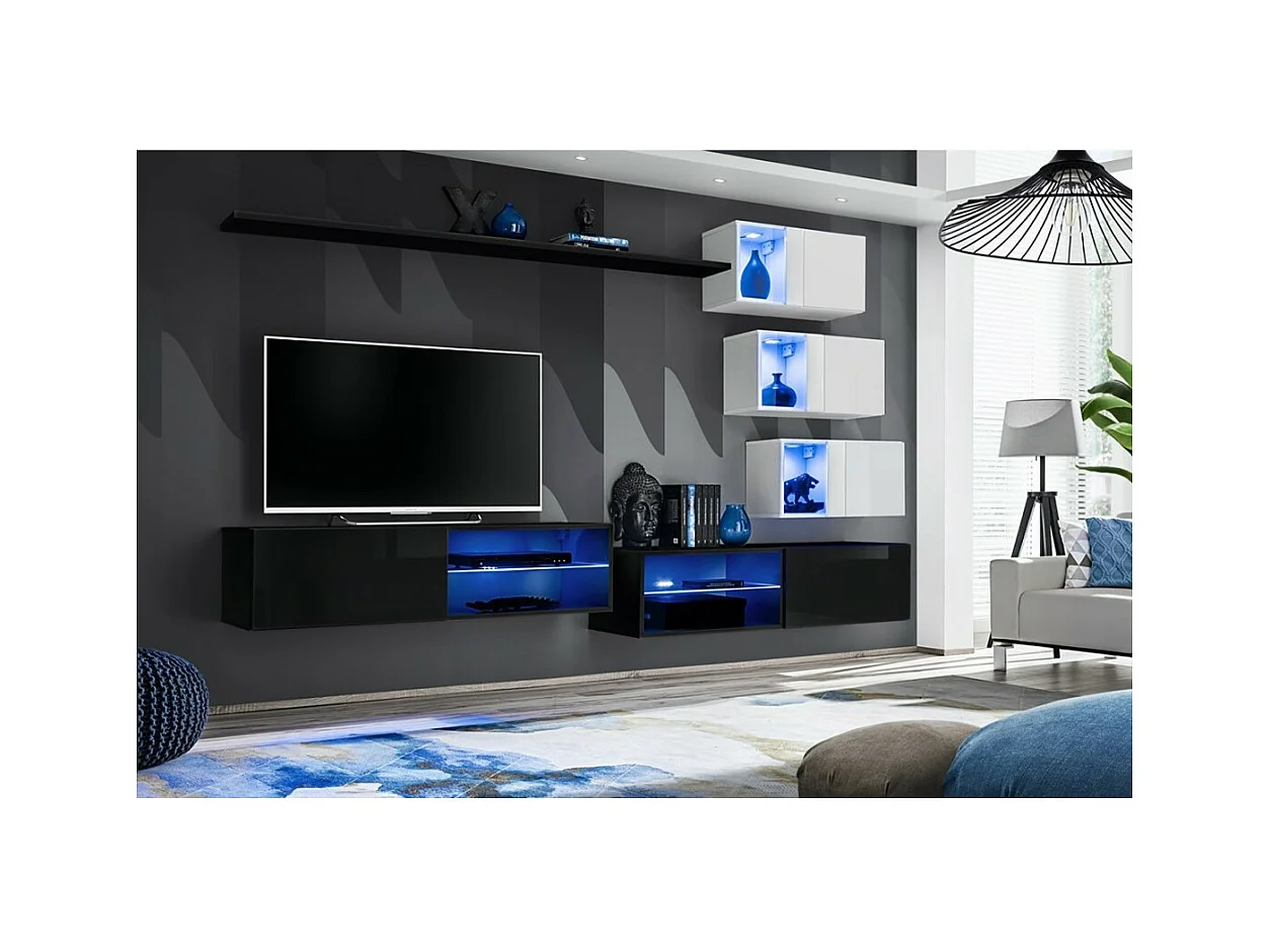 Woonkamer meubelset SWITCH XXIV – LED – Zwart en Wit – Design wandcompositie