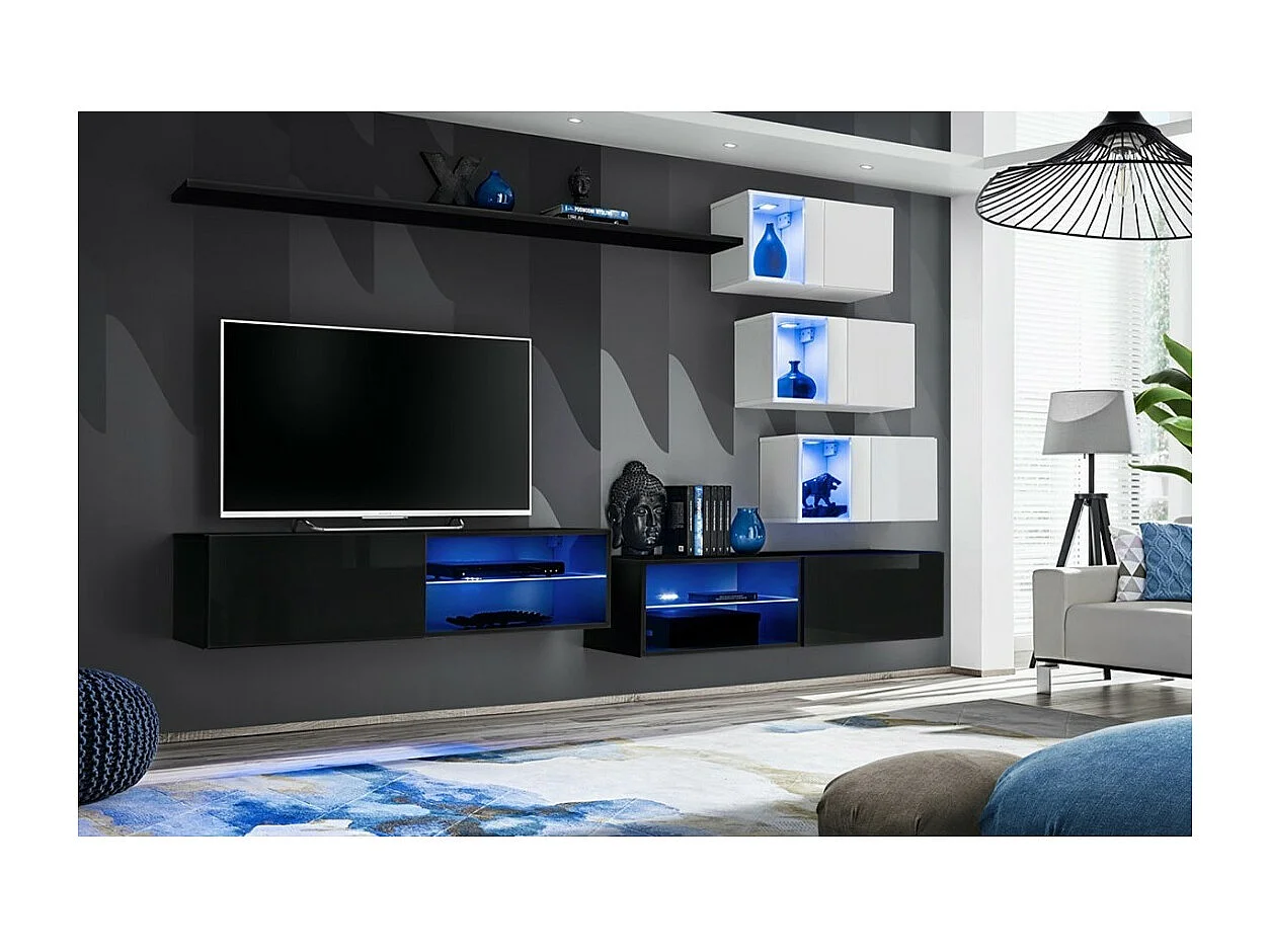 Ensemble meubles de salon SWITCH XXIV – LED – Noir et Blanc – Composition murale design
