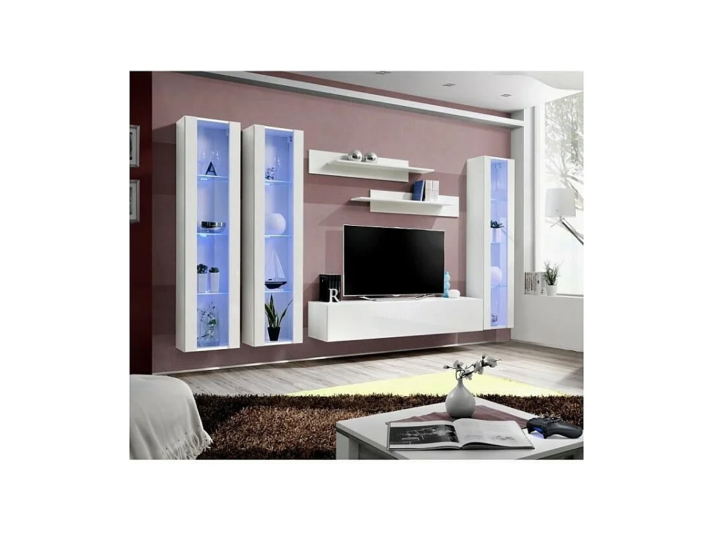 TV-meubel FLY C2 design, in glanzend witte kleur. Modern en trendy zwevend meubel voor uw woonkamer.
