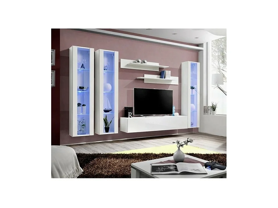 TV-meubel FLY C2 design, in glanzend witte kleur. Modern en trendy zwevend meubel voor uw woonkamer.