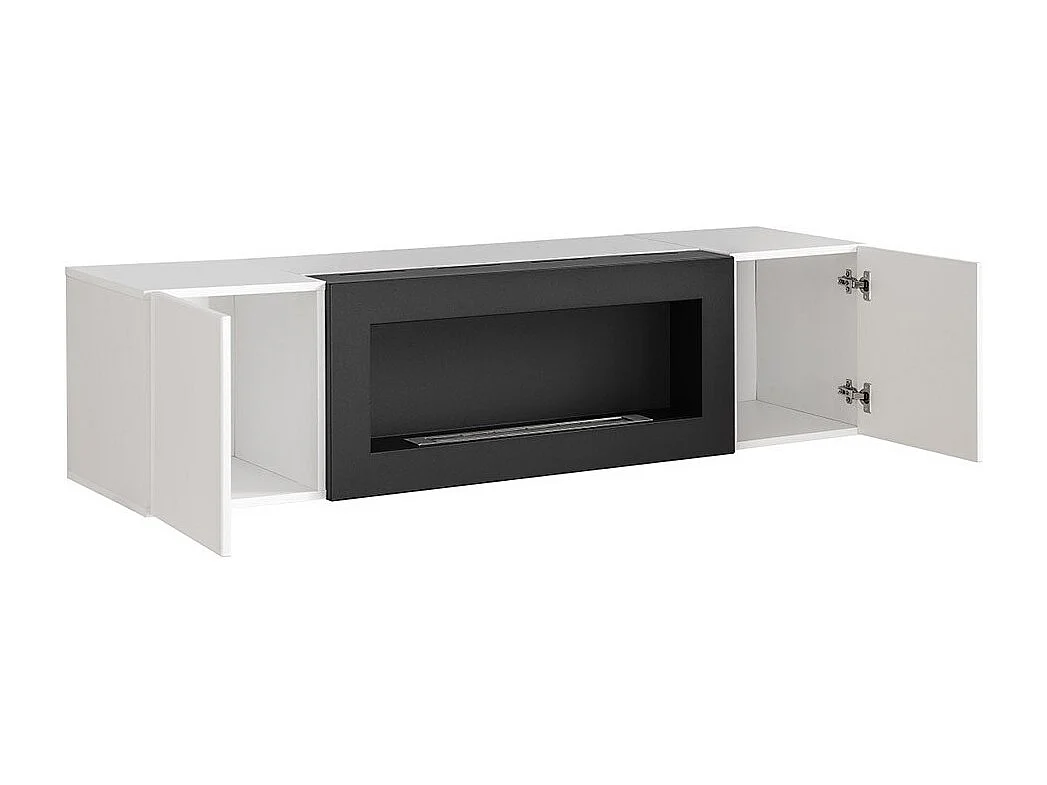 Hängende Möbelgarnitur mit dekorativem Kamin aus der Kollektion FLY M3. Farbe Schwarz.