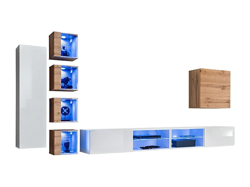 Wohnzimmermöbel-Set SWITCH XXVI, Design in Weiß und Eiche.