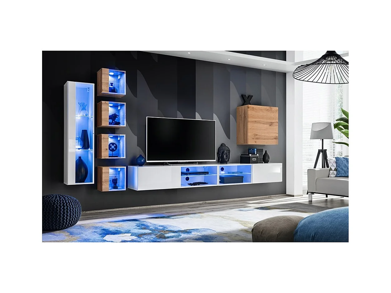 Wohnzimmermöbel-Set SWITCH XXVI, Design in Weiß und Eiche.