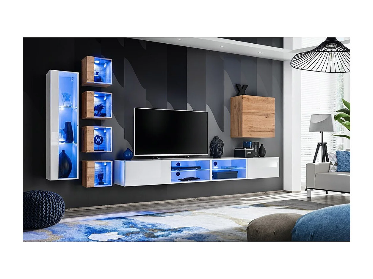 Woonkamer meubelset SWITCH XXVI design, in wit en eiken kleuren.